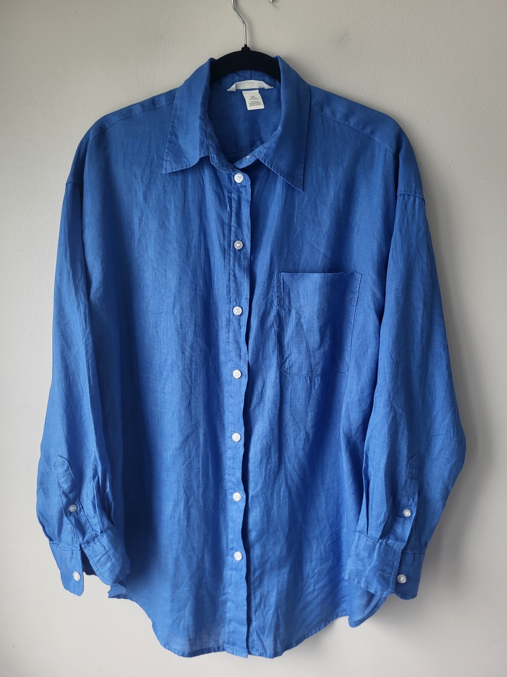 H&M Royal Blue Button-Down Linen Oversized Classic Unisex Vacation Shirt
